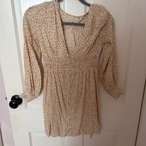 Urban Outfitters Cream Floral Long Sleeve Dress